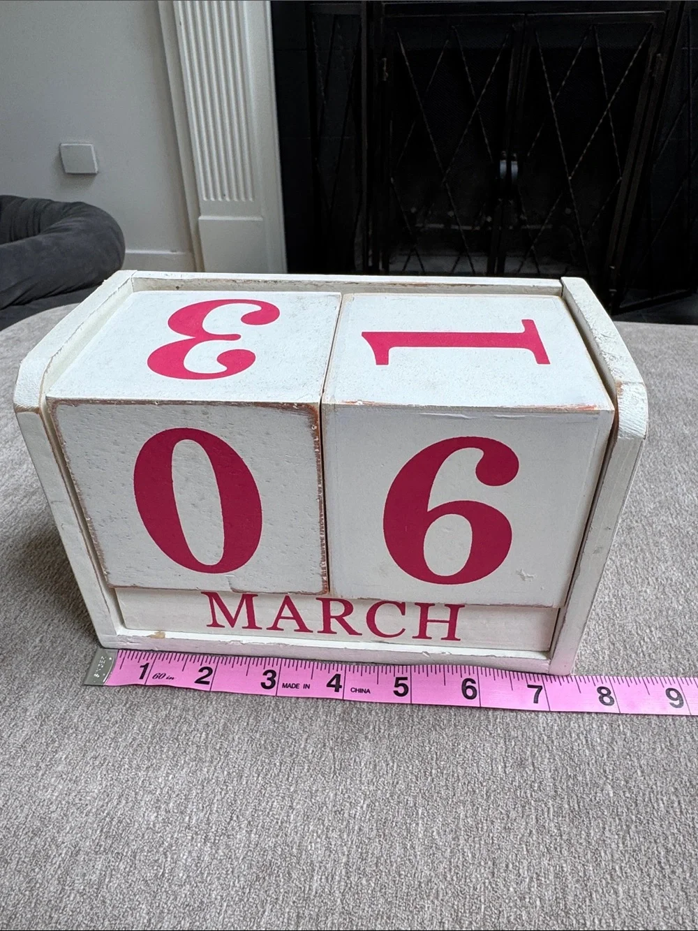 White Perpetual Block Desk Calendar with Pink Numbers - Brand